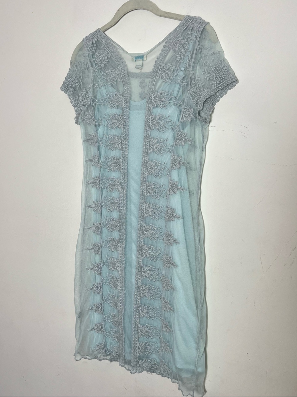 Sundance Misty Dreams Embroidered Mesh Overlay Dress Aqua Blue - Picture 2 of 7
